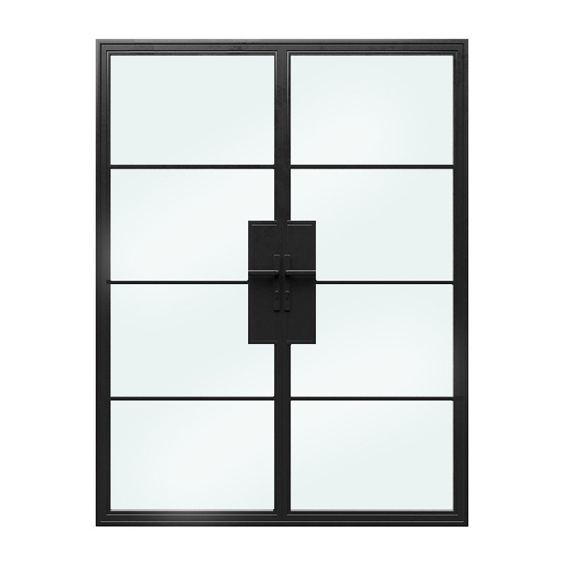 4 Lites Steel French Glass Doors with Fluted Glass