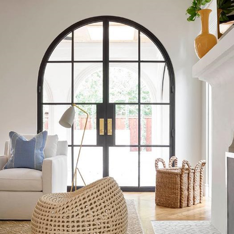 8 Lites Arched Steel Interior French Glass Doors