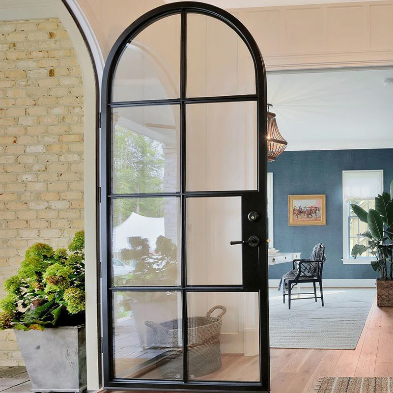 8 Lites Arched Steel Interior French Glass Doors